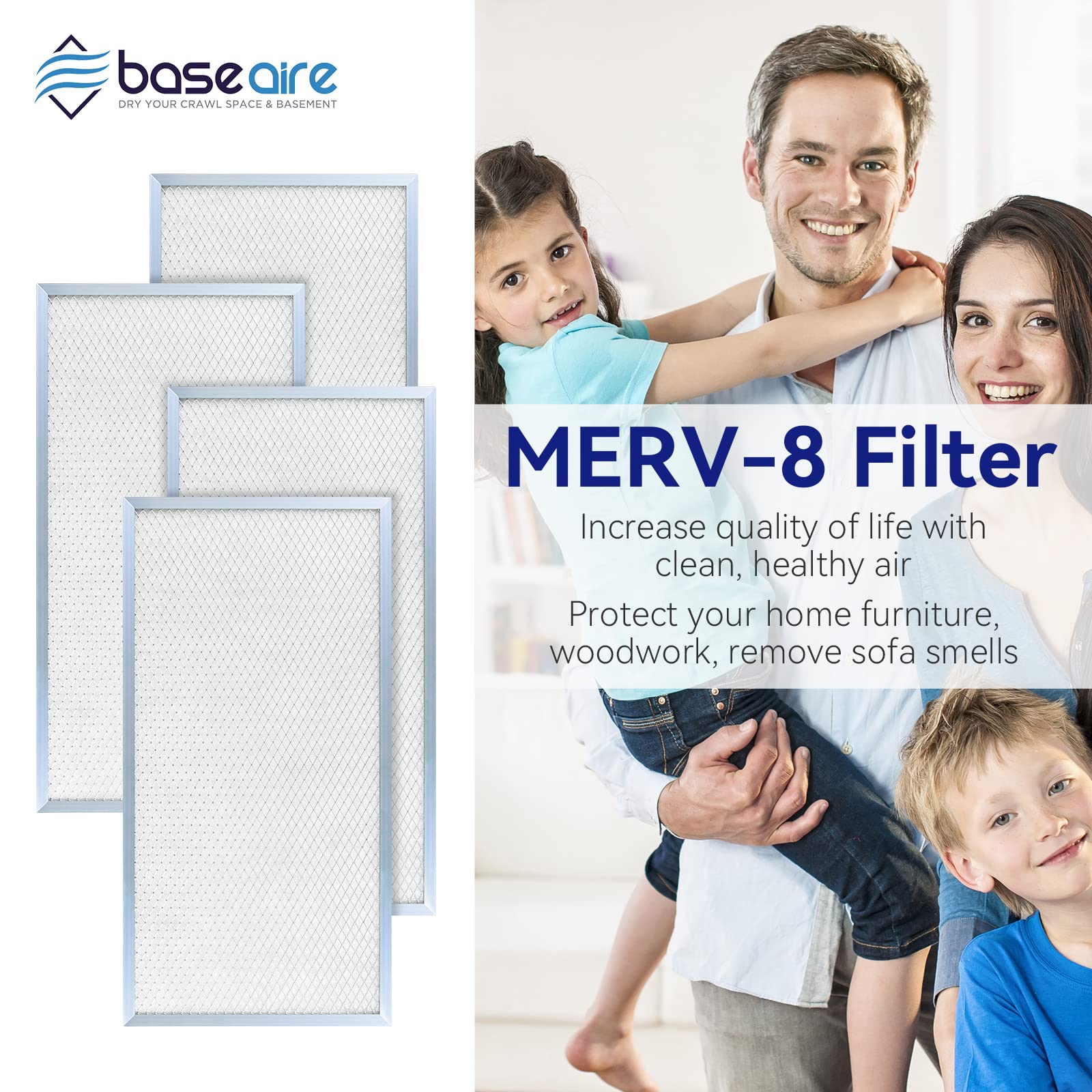 BaseAire MERV-8 Filter Set for AirWerx 55X/AirWerx 65XS, 4 Pack