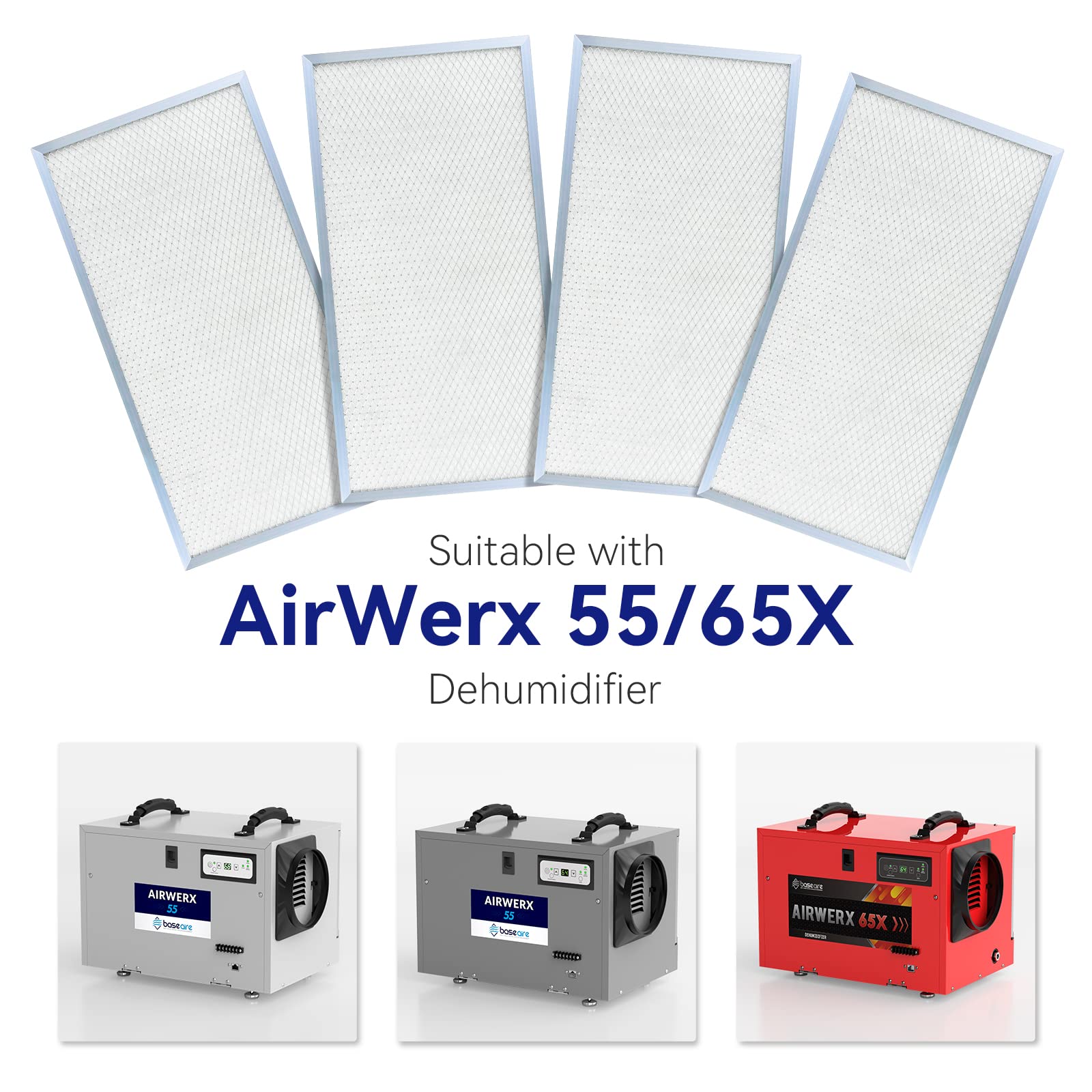 BaseAire MERV-8 Filter Set for AirWerx 55X/AirWerx 65XS, 4 Pack
